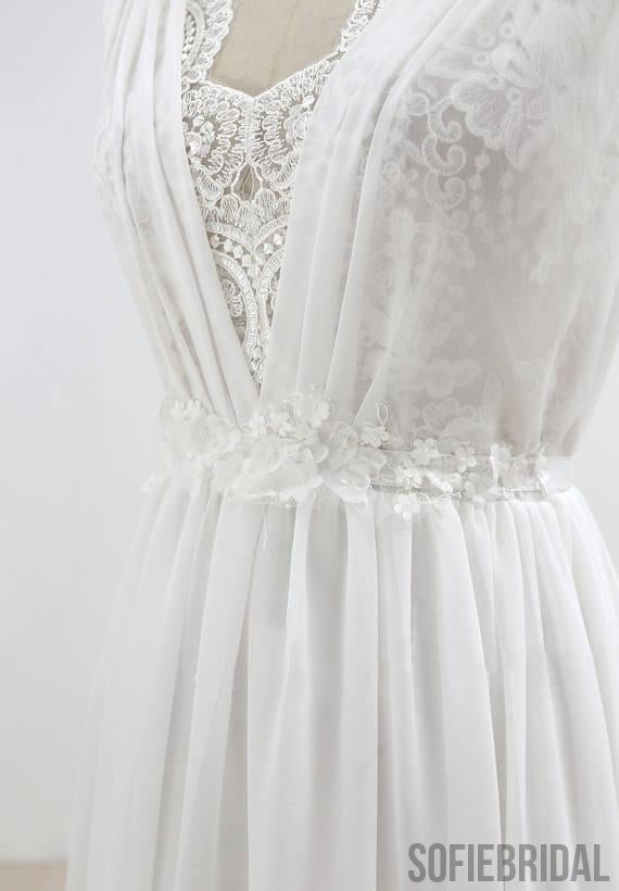 Elegant Unique V Neck Cheap Beach Wedding Dresses Online, WD374