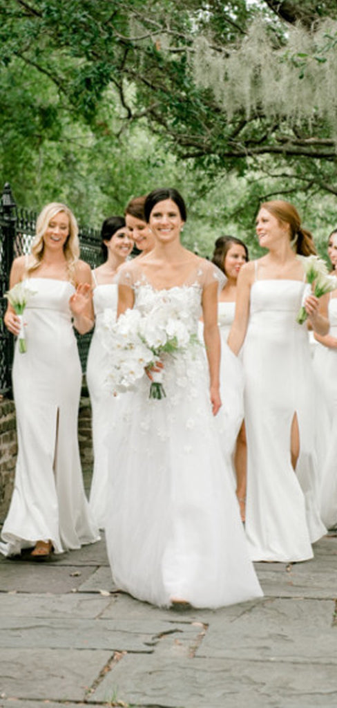 Simple Spaghetti Straps White Cheap Bridesmaid Dresses,SFWG00370