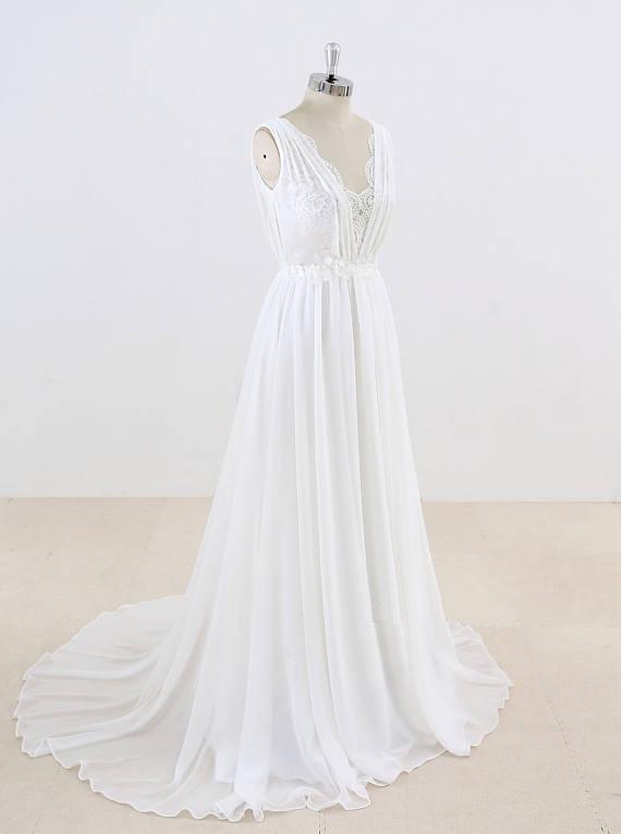 Elegant Unique V Neck Cheap Beach Wedding Dresses Online, WD374