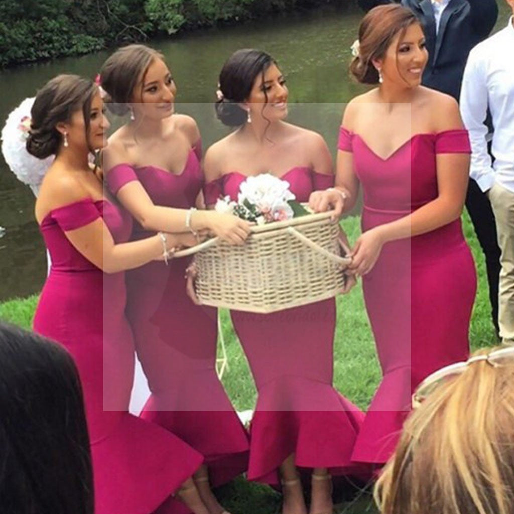 Unique Online Pretty Sexy Off Shoulder Sweet Heart Mermaid Rose Red Long Wedding Party Dresses, WG51