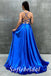 Sexy Satin Spaaghetti Straps sleeveless Lace Up Back Side Slit A-Line Long Prom Dresses, PD0827