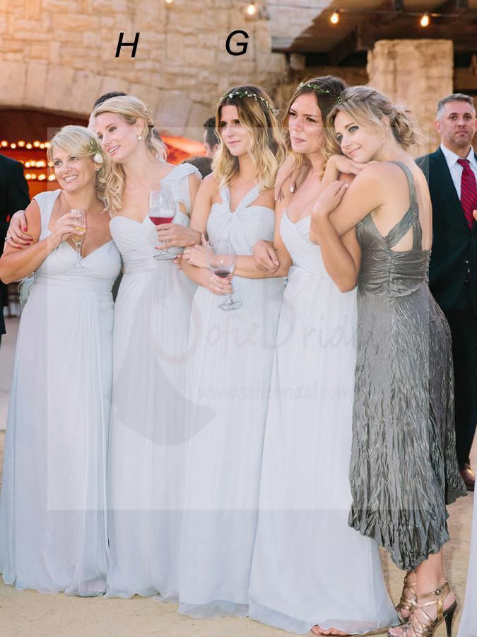 Mismatched Different Styles Chiffon Pale Blue Sexy A Line Floor-Length Cheap Bridesmaid Dresses, WG104