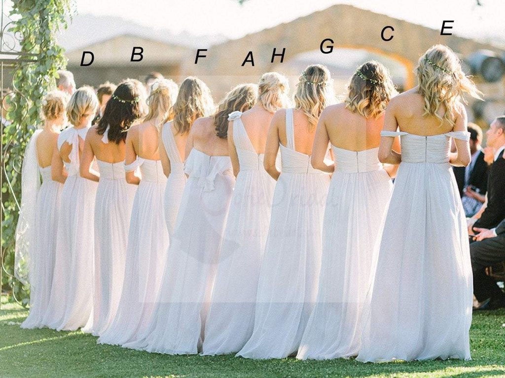 Mismatched Different Styles Chiffon Pale Blue Sexy A Line Floor-Length Cheap Bridesmaid Dresses, WG104