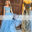 2 pieces Off Shoulder Blue Lace Tulle Prom Dresses, Lovely Prom Dresses, Long Prom Dresses, PD0419