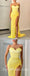 Sexy Yellow Special Tulle Sweetheart Sleeveless Side Slit Mermaid Long Prom Dresses,SFPD0565