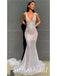 Sexy Shiny Special Fabric Spaghetti Straps Deep V-Neck Sleeveless Mermaid Long Prom Dresses, PD0818