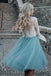 New Arrival Boho Style Long Sleeve See Through Lace Top  Blue Tulle Homecoming Dresses, SF0088