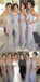 Popular Four Differnt Styles Mismatched Lace Grey Sexy Mermaid Long Bridesmaid Dresses, WG62