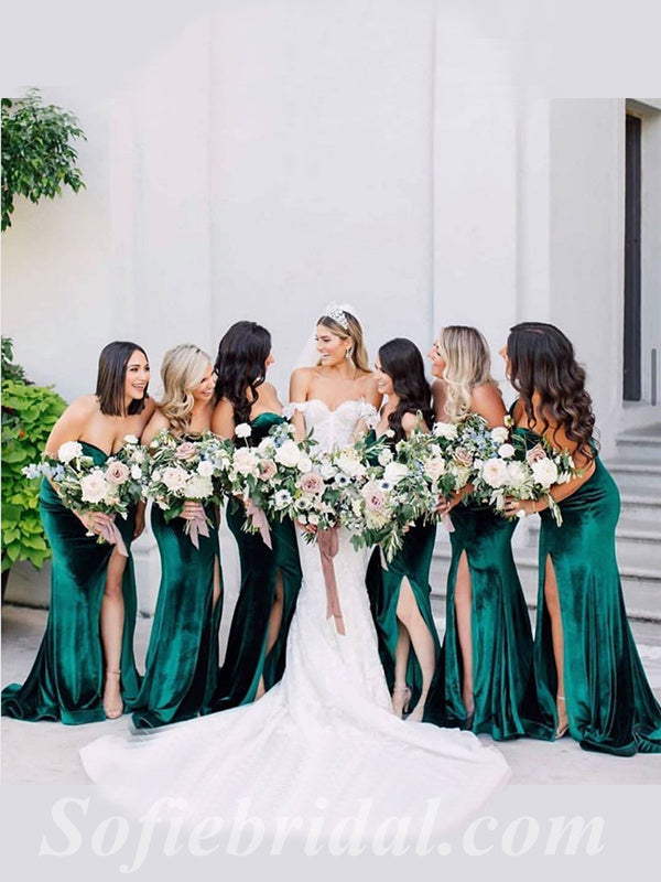 Mismatched Sexy Soft Satin Sleeveless Side Slit Mermaid Floor Length Bridesmaid Dressses,SFWG00471