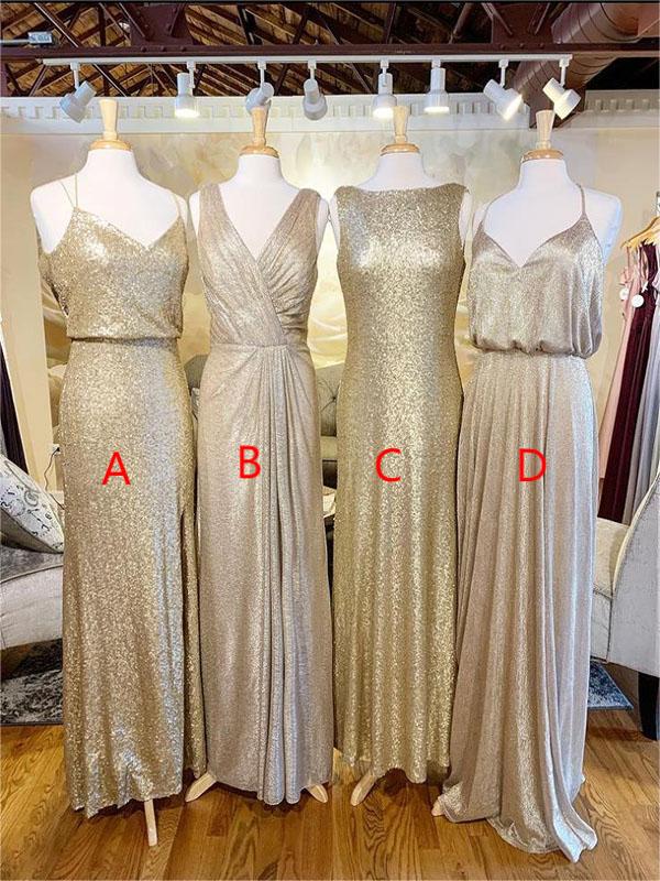 Mismatched Sequin sleeveless Floor Length A-line Bridesmaid Dresses  ,SFWG00411
