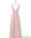V-neck Blush Pink Long A-line Chiffon Bridesmaid Dresses, PD0927
