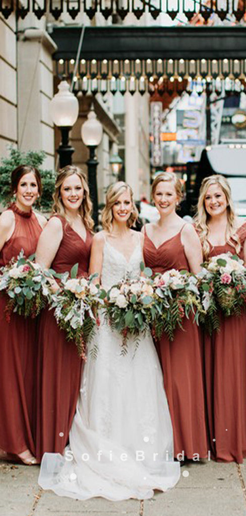 New Arrival A-Line Mismatched Rust Tulle Cheap Bridesmaid Dresses,SFWG0007