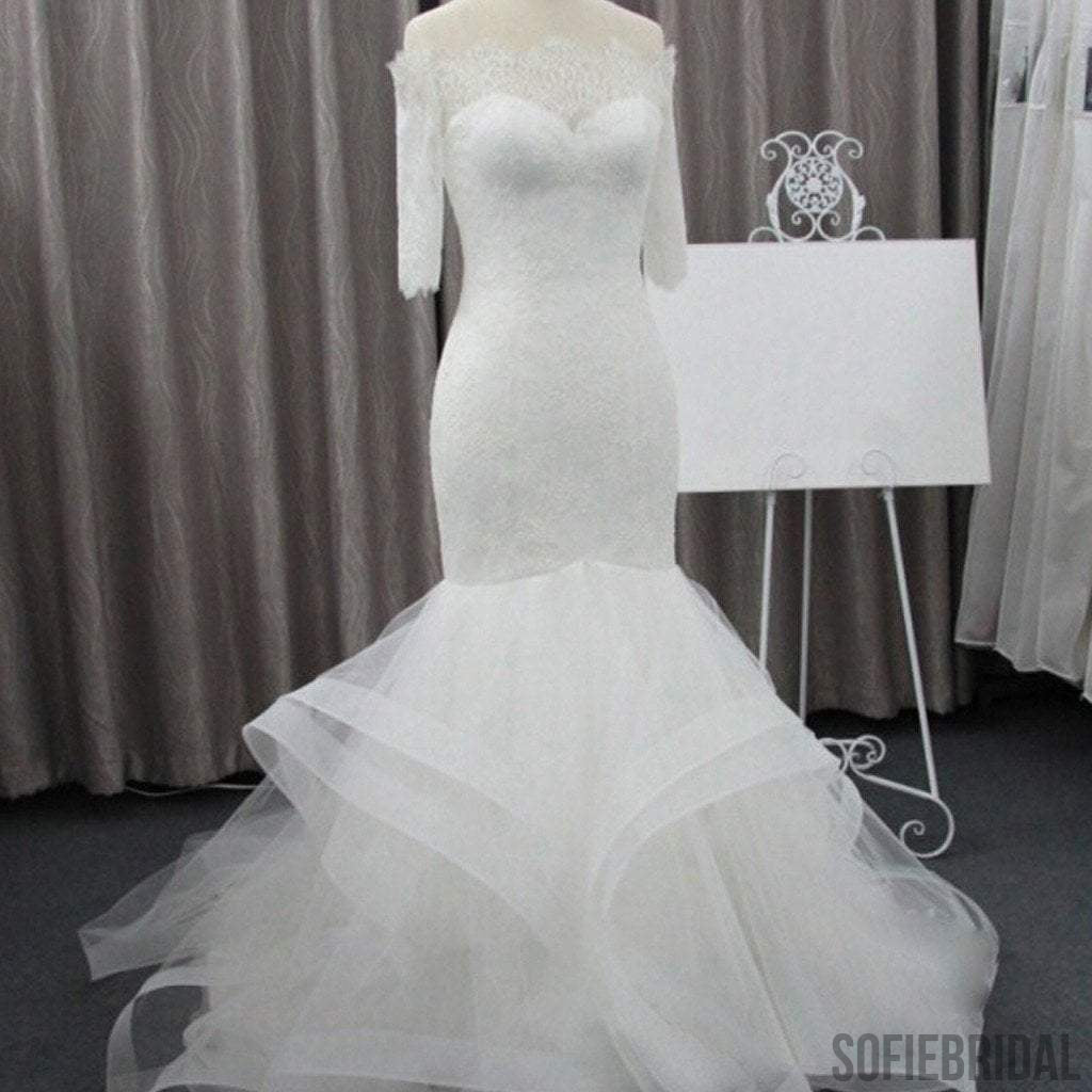 Vantage Off Shoulder Half Sleeve Lace Sexy Mermaid Wedding Party Dresses, WD0075