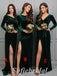 Mismatched Sexy Velvet V-Neck Long Sleeve Side Slit Sheath Floor Length Bridesmaid Dressses,SFWG00485