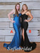 Sexy Mismatched Satin Spaghetti Straps V-Neck Sleeveless Side Slit Mermaid Long Prom Dresses, PD0873