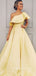 Simple A-Line One Shoulder Yellow Satin Cheap Long Prom Dresses,SFPD0008