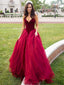 Red Velvet Prom Dresses, Tulle Prom Dresses, Long Prom Dresses, Prom Dresses, PD0599