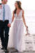 Newest Design V-neck lace tulle Long A-line Beach Wedding Dresses, WD0117