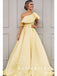 Simple A-Line One Shoulder Yellow Satin Cheap Long Prom Dresses,SFPD0008