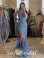 Sexy Sequin Spaghetti Straps V-Neck Sleeveless Criss Cross Side Slit Mermaid Long Prom Dresses, PD0854