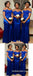 Royal Blue Soft Satin Off Shoulder Mermaid Floor Length Bridesmaid Dressses With Applique, SFWG00447