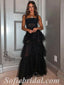 Sexy Black Tulle And Lace Spaghetti Straps Sleeveless A-Line Long Prom Dresses,SFPD0587