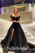 Elegant Satin Off Shoulder V-Neck Sleeveless Side Slit A-Line Long Prom Dresses, PD0871