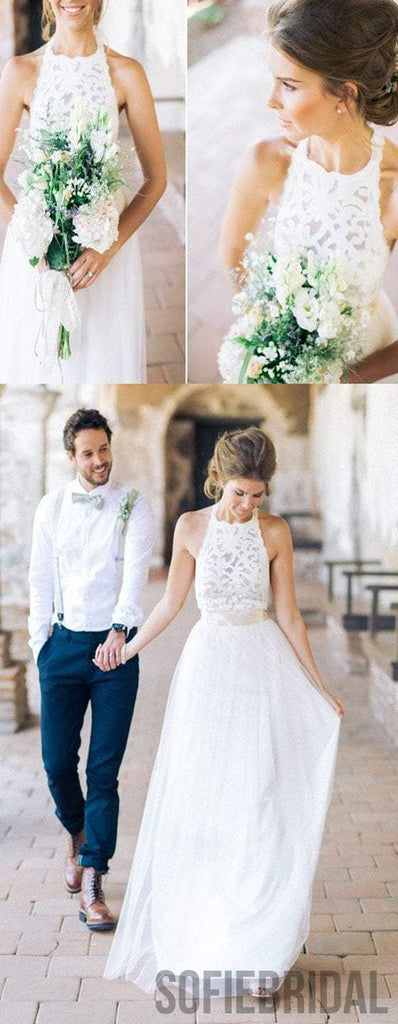 High Neck Lace Long Sheath Simple Design Wedding Party Dresses, WD0089