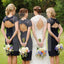 Charming Elegant Lace Navy Blue Open Back Knee-Length Short Mini Cap Sleeve Cheap Bridesmaid Dresses, WG095