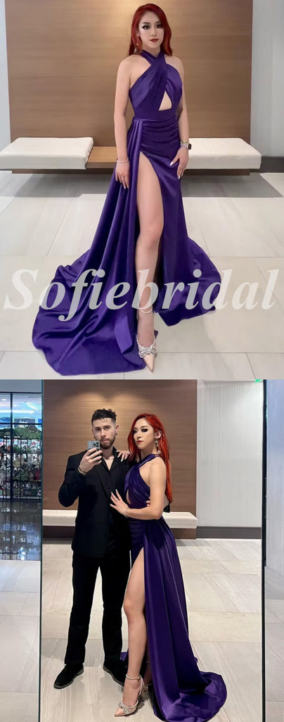 Sexy Adjustable Soft Satin Sleeveless Side Slit Mermaid Long Prom Dresses With Trailing,SFPD0740