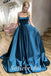 Sexy Soft Satin Spaghetti Straps V-Neck Sleeveless Lace Up A-Line Long Prom Dresses With Pocket,PD0770