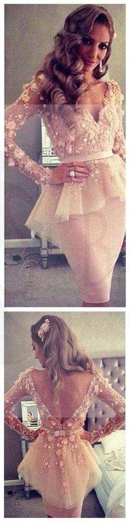 Long Sleeves Prom Dresses, V-Neck Prom Dresses, Open Back Prom Dresses, Formal Prom Dresses, Unique Prom Dresses, Evening Dresses, Prom Dresses Online, PD0105