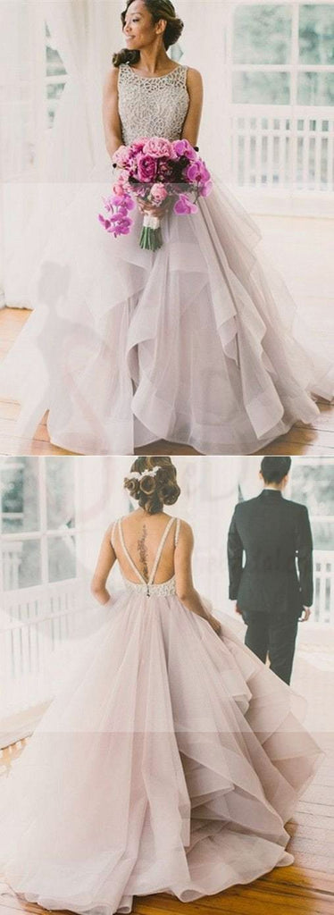Long Fluffy Prom Dresses, Organza Wedding Dress, Backless Prom Dresses, Ball Gown, WD0125