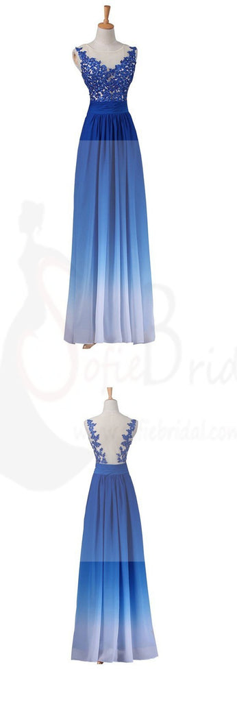 Chiffon Prom Dresses, Gradient Dresses, Blue Prom Dresses, Lace Appliques Prom Dresses, Party Dresses, Evening Dresses, Long Prom Dress