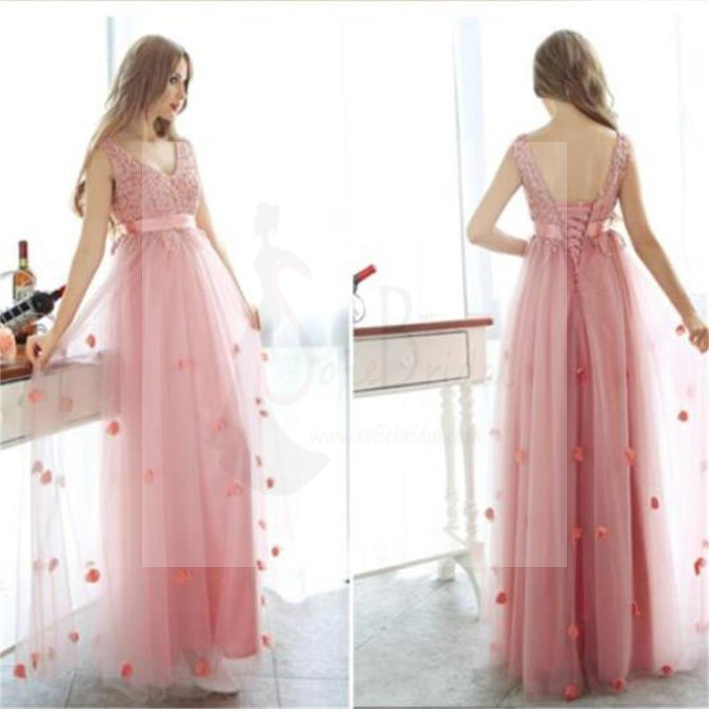Charming Pink Tulle Lace Up Popular A-line Party Prom Dresses, PD0090