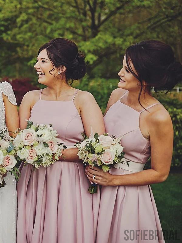 Spaghetti Straps Pink Short Bridesmaid Dresses With Belt, BD1038