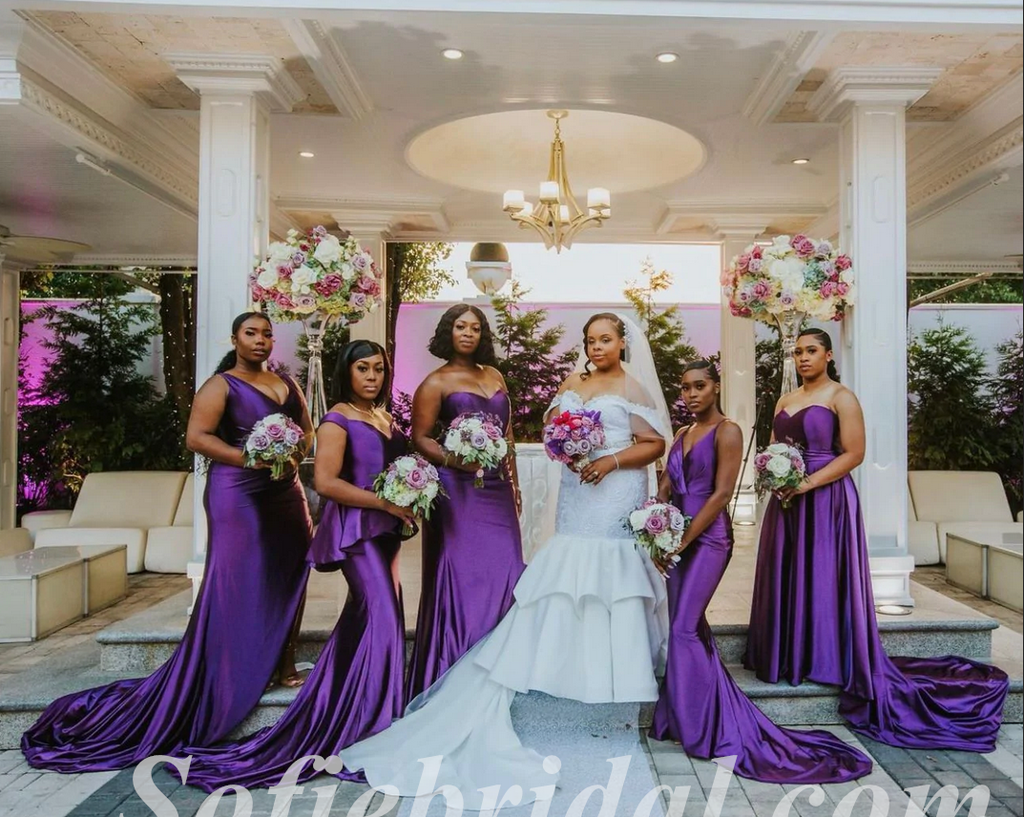 Mismatched Sexy Soft Satin Sleeveless Mermaid Trailing Floor Length Bridesmaid Dressses,SFWG00466