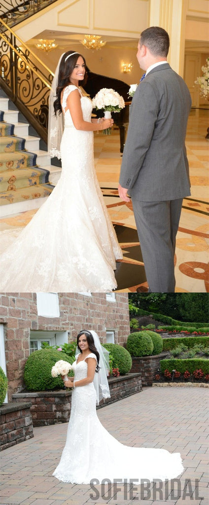 Mermaid Cap Sleeves Backless Beading Lace Wedding Dresses, WD0475