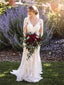 Mermaid V-neck Long Sleeves Lace Backless Wedding Dresses, WD0307