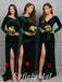 Mismatched Sexy Velvet V-Neck Long Sleeve Side Slit Sheath Floor Length Bridesmaid Dressses,SFWG00485