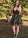 Popular Spaghetti Straps V-neck Embroidery Short Homecoming Dress, HD0136