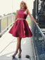 Halter Sleeveless Open-back Beading Short Satin Homecoming Dress, HD0137