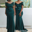 Sexy Sequin And Soft Satin Off Shoulder V-Neck Mermaid Floor Length Bridesmaid Dressses, SFWG00454