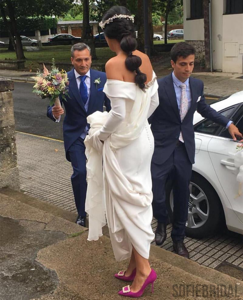 Off Shoulder Long Sheath Long Sleeves Wedding Dresses, WD0304