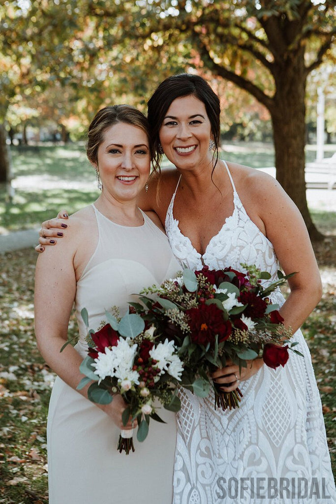 Sheath Round Neck Sleeveless Long Simple Bridesmaid Dresses, BD1074