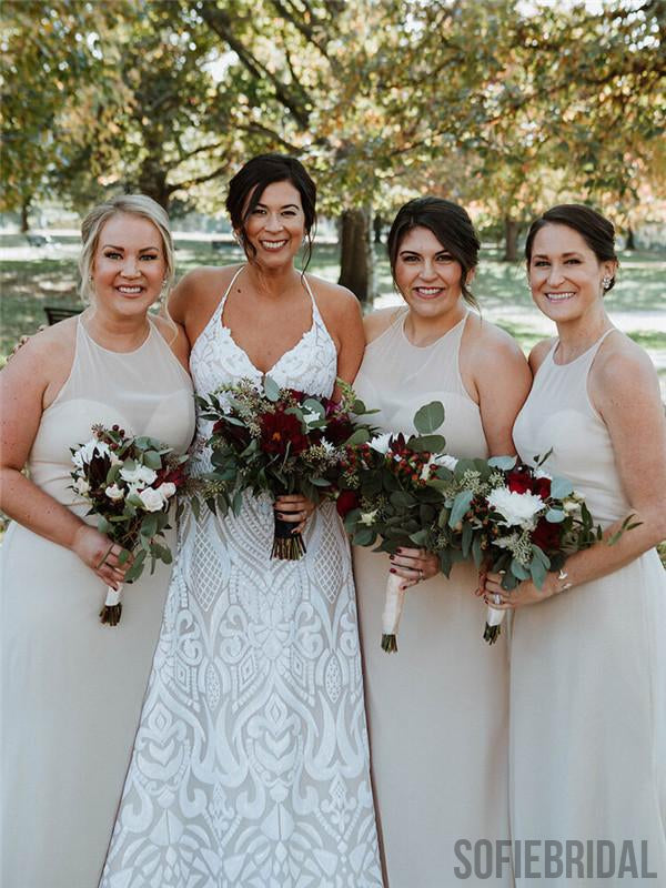 Sheath Round Neck Sleeveless Long Simple Bridesmaid Dresses, BD1074