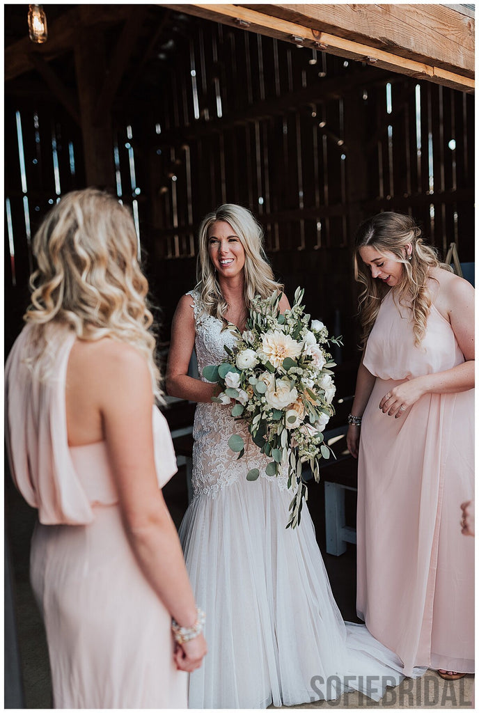Sheath Halter Sleeveless Pink Chiffon Bridesmaid Dresses With Split, BD1083