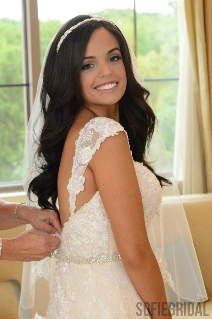 Mermaid Cap Sleeves Backless Beading Lace Wedding Dresses, WD0475