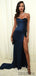 Navy Long Mermaid Side Slit Sexy Prom Dresses, PD0939