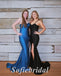 Sexy Mismatched Satin Spaghetti Straps V-Neck Sleeveless Side Slit Mermaid Long Prom Dresses, PD0873